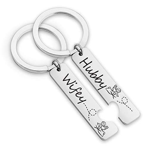 EIGSO Couple Gift Hubby Wifey Anniversary Keychain Couple Jewelry Keychain for Husband Wife Wedding Gift?Wifey Hubby KR?