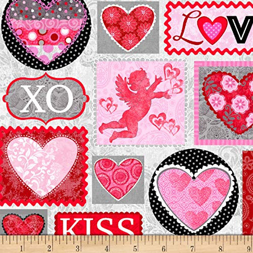 Studio E Quilt Fabrics Hearts of Love Valentine Patch Quilt Fabric  Pink  Red  Quilt Fabric By The Yard