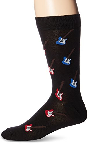 K  Bell Men s Music to My Ears Novelty Crew Socks  Electric Guitar  Black   Shoe Size  6 12