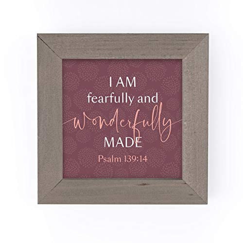 P  Graham Dunn Wonderfully Made Purple 5 x 5 Pine Wood Decorative Driftwood Framed Art Sign