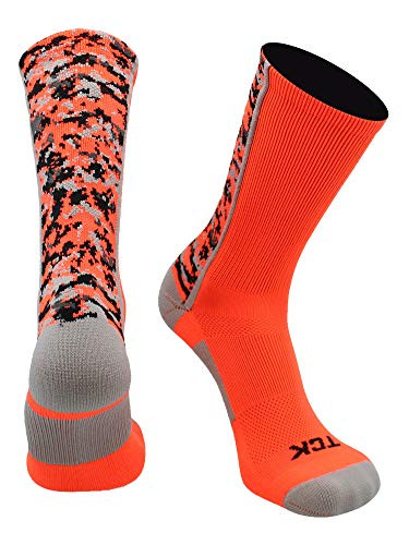 TCK Digital Camo Crew Socks  Neon Orange  Large