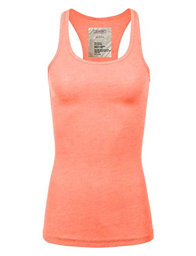 ALLLA Tank Tops for Women Basic Ribbed Racerback Undershirts  S 3X  NEON Coral S