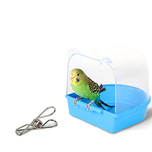 POPETPOP Pet Bird Bath for Cage Caged Bird Bath Cage Attachment for Small Brids Canary Budgies Parrot Light Blue