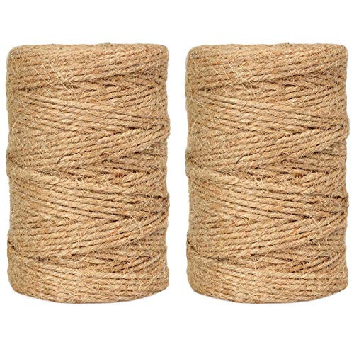 Natural Jute Twine String Rolls   328 Feet 3 ply  Durable Brown Twine Rope for Crafts  Gift Wrapping  Packing  Gardening  Artworks  Picture Display  Recycling  and Wedding Decor  3 mm  2 Pack