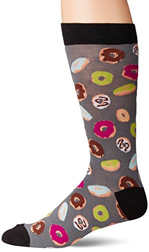 K  Bell Men s Food and Drink Casual Novelty Crew Socks  Donuts  Grey   Shoe Size  6 12
