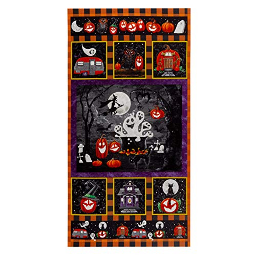 Booville Glow In The Dark Halloween 24in Panel Orange Quilt Fabric