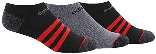 adidas Men s 3 Stripe No Show Socks  3 Pair   Black Black   Onix Marl Scarlet Onix   Light Onix Marl  Large   Shoe Size 6 12