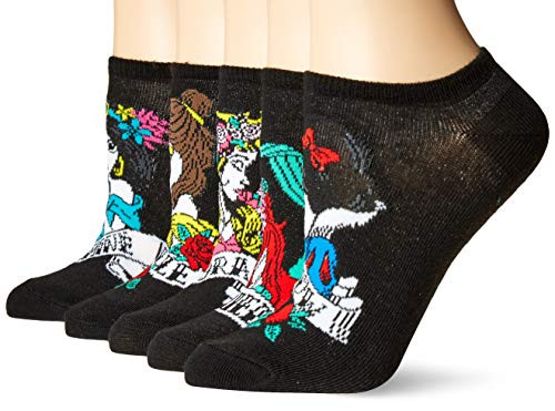 Disney womens Princess 5 Pack No Show Casual Sock  Assorted Black  Shoe Size 4 9 US