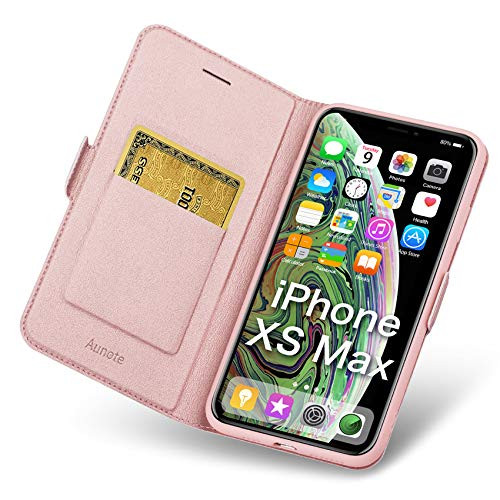 Aunote iPhone Xs Max Case Wallet  iPhone Xs Max Case with Card Holder  Slim Flip Folio PU Leather iPhone Xs Max Phone Case  Protective Cover Xs Max iPhone Case for Apple 6 5 inch Phone Rose Gold