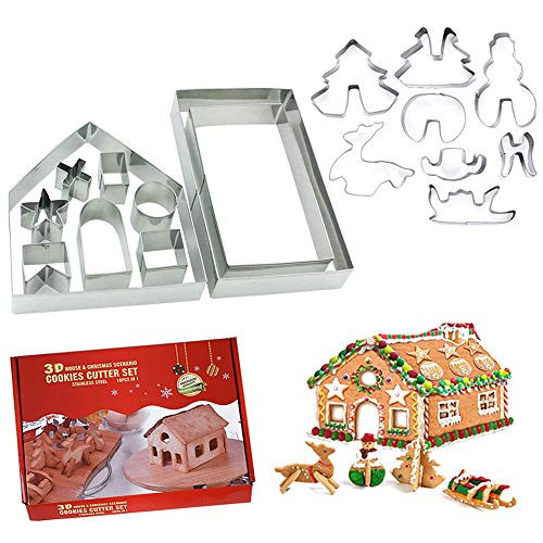 OSOF 18PCS Stainless Steel Christmas House Cookie Cutter Kit 3D Chocolate House Cookie Cutter Set Gingerbread House Haunted House Cutters OSOF 18PCS Stainless Steel Christmas House Cookie Cutter Kit 3D Chocolate House Cookie Cutter Set Gingerbread House Haunted House Cutters