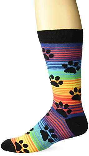 K  Bell Men s Casual Animal Novelty Crew Socks  Paw Prints  Rainbow   Shoe Size  6 12