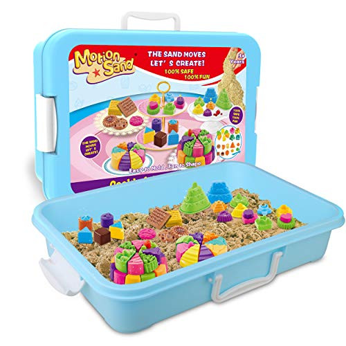 Motion Sand Play Sand , 2.2LBS of Natural Sand and Motion Cake Playset with 21 Pcs Molds Kit, Non-Toxic Sand for Kids