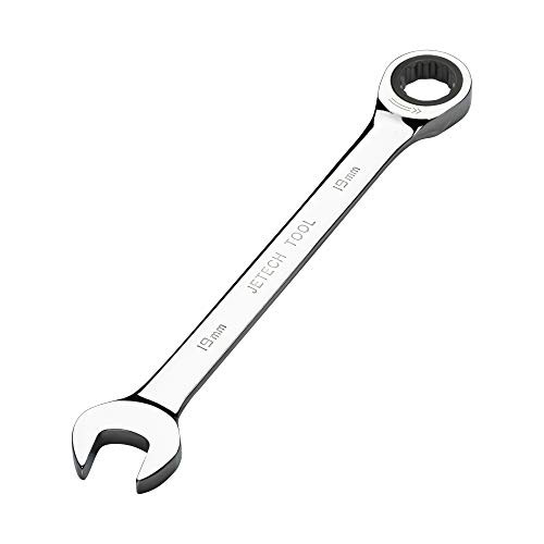 Jetech 19mm Ratcheting Combination Wrench  Industrial Grade Gear Spanner with 12 Point Design  72 Tooth Ratchet  Made with Forged and Heat Treated Cr V Steel in Chrome Plating  Metric