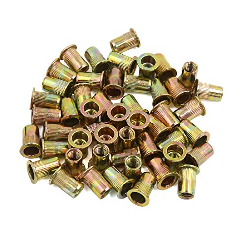 uxcell 50 Pcs Car M8 Bronze Tone Carbon Steel Thread Flat Head Rivet Nut Insert Nutserts