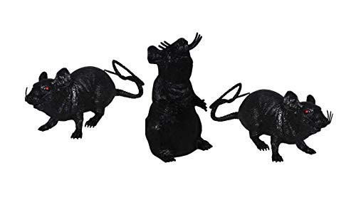 Greenbrier Plastic Squeezable Squeaking Rats Spooky Scary Creepy Halloween Decor  Black 3 Pack