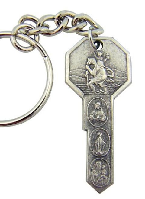 Religious Catholic Gift Saint St Christopher Air Land Sea Travel Protection Key Shape Medal Keyring Religious Catholic Gift Saint St Christopher Air Land Sea Travel Protection Key Shape Medal Keyring