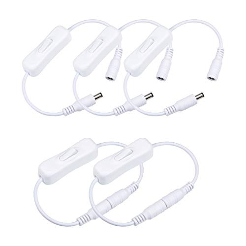 uxcell DC 12V Inline Rocker On Off Switch with 5 5 x 2 1mm DC Jack Male to Female Power Cable for LED Strip Light CCTV Camera White 5pcs