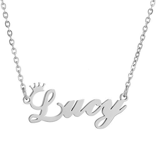 Name Necklace Personalized Customized Script Initial Women Girl Nameplate Charm Crown Necklace Stainless Steel Pendant Necklace Chain Jewelry Gift Silver Lucy Necklace Name Necklace Personalized Customized Script Initial Women Girl Nameplate Charm Crown Necklace Stainless Steel Pendant Necklace Chain Jewelry Gift Silver Lucy Necklace