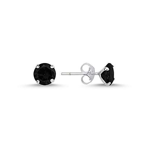 Sterling Silver Round Solitaire Purple  Black CZ Stud Earrings  Black 6mm