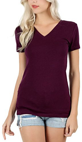 ToBeInStyle Women s Short Sleeve V Neck Basic T Shirt   Dark Plum   S