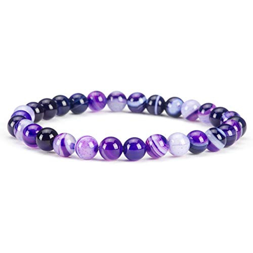 Cherry Tree Collection Gemstone Beaded Stretch Bracelet 6mm Round Beads   Medium   7   Lace Agate Purple