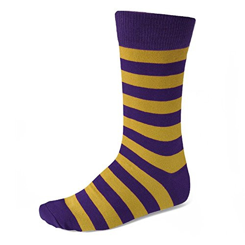 TieMart Men s Dark Purple and Gold Striped Socks