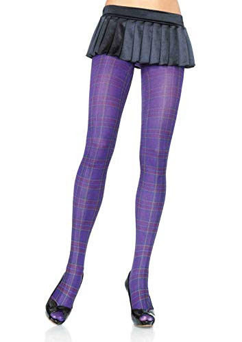 Leg Avenue Women s Opaque Purple Plaid Tights  One Size