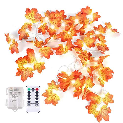 Thanksgiving Decorations Lights Fall Maple Leaves Garland String Lights with Remote Control Timer 13 8ft 40 LED Maple Leaves Waterproof for Thanksgiving Autumn Halloween Christmas Party Indoor Outdoor
