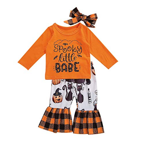 Toddler Baby Girl Halloween Outfit Long Sleeve T Shirt Tops Pumpkin Pants Headband Halloween Costumes 3PCS Outfit Set  Orange  2 3 Years