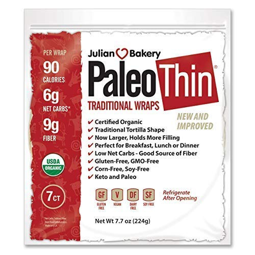 Julian Bakery Paleo Thin Wraps   USDA Organic   Gluten Free   Grain Free   Low Carb   6 Net Carbs   7 Individual Wraps
