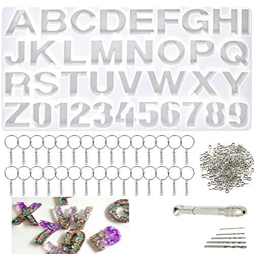 DIY Casting Mold  Number Alphabet Silicone Mold Letter Jewelry Making Mold for DIY Sugar Cake Keychain Craft Casting Mould Silicone Mold Set Kit