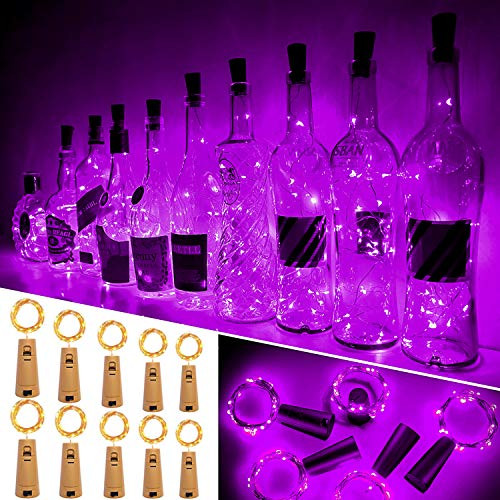 Ariceleo Wine Bottle Lights with Cork  10 Packs Mini Battery Operated Cork Led Lights for Wine Bottle  Copper Fairy String Lights for Glass Bottle  Christmas  Bar  Bottle Top Stopper  Purple