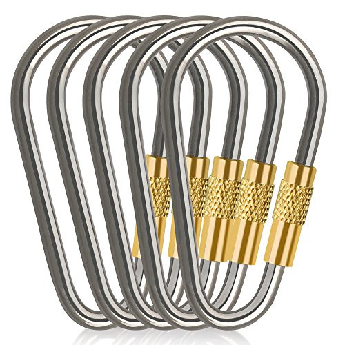 D FantiX Mini Titanium Carabiner  D Ring Locking Carabiner Keychain with Key Rings EDC Gear  Pack of 5