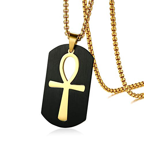 Stainless Steel Ancient Egyptian Key of Life Coptic Ankh Cross Religious Dog Tag Pendant Necklace