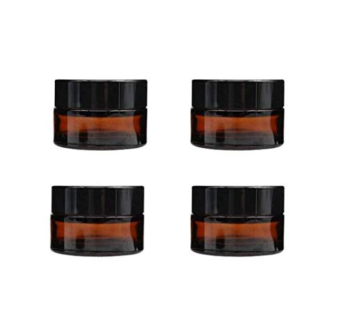 4PCS Empty Refillable Brown Glass Cosmetic Face Cream Lip Balm Storage Jars Bottle Container Pot with Liners and Screw Black Lid for Make up Essential Oils Lotion  10ml  0 34oz