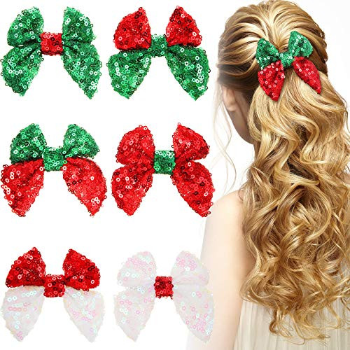 6 Pieces Christmas Sequins Hair Clips Handmade Christmas Stretchy Ribbon Headband with Bow Hairpins Alligator Bows Pin for Xmas Baby Girls Kids Children 6 Pieces Christmas Sequins Hair Clips Handmade Christmas Stretchy Ribbon Headband with Bow Hairpins Alligator Bows Pin for Xmas Baby Girls Kids Children