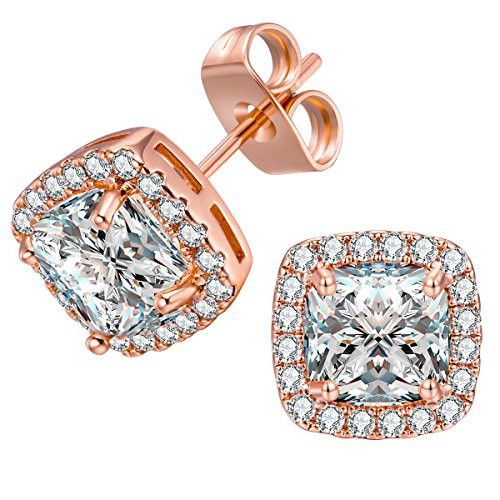 VOLUKA 18K Rose Gold Plated Square Cubic Zirconia Stud Earrings 6mm for Women Teen Girls Jewelry VOLUKA 18K Rose Gold Plated Square Cubic Zirconia Stud Earrings 6mm for Women Teen Girls Jewelry
