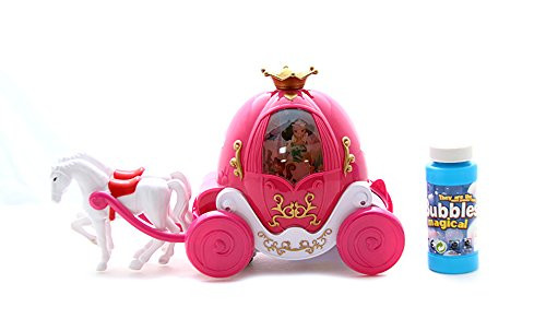 World King Toys Dream Bubble Blowing Happy Princess Small Carriage Bump & Go Battery Operated Toy Carriage Musical Bubble Toy