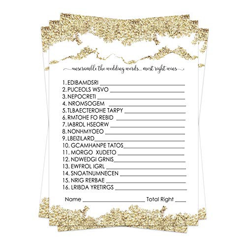 Gold Confetti Bridal Shower Games 25 Pack Word Scramble Cards Unscramble the List Activity