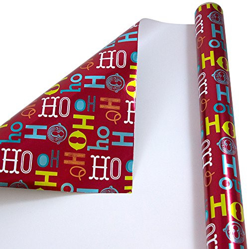 JAM PAPER Gift Wrap   Christmas Foil Wrapping Paper   25 Sq Ft   Red Ho Ho Ho   Roll Sold Individually