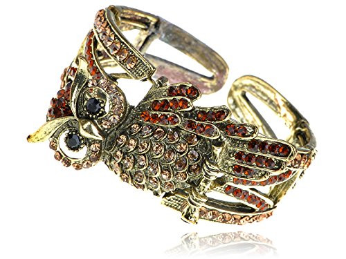 Alilang Womens Antique Gold Tone Topaz Colored Rhinestones Owl Bird Bangle Cuff Bracelet Alilang Womens Antique Gold Tone Topaz Colored Rhinestones Owl Bird Bangle Cuff Bracelet