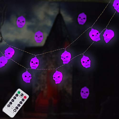LUMINATERY Halloween Skull Lantern String Lights  30LED 8 Lighting Modes  Remote Control  Battery Powered  Perfect for Indoor Outdoor Halloween Decoration  Purple 1