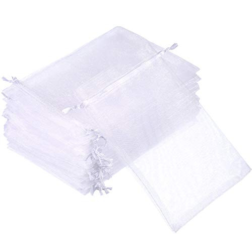 Mudder Organza Gift Bags Wedding Favour Bags Jewelry Pouches  Pack of 100  5 1 x 7 1 Inch  White
