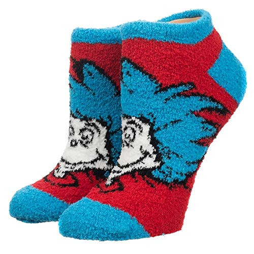 Dr  Seuss Thing 1   2 Cat in the Hat Fuzzy Ankle Socks