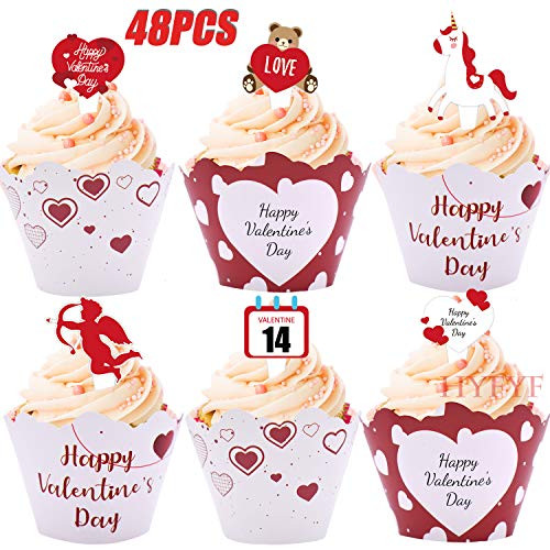 Valentines Day Cupcake Wrappers and Toppers 48PCS Red Heart Cupcake Liners and Cupcake Picks Bake Cake Paper Cups with Topper for Valentines Party Supplies Happy Valentines Day Decoration Gift Valentines Day Cupcake Wrappers and Toppers 48PCS Red Heart Cupcake Liners and Cupcake Picks Bake Cake Paper Cups with Topper for Valentines Party Supplies Happy Valentines Day Decoration Gift