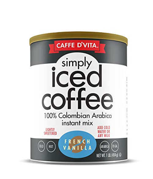Caffe DVita Simply Iced Coffee  100 Colombian Arabica Instant Mix  Taste like Cold Brew  French Vanilla  1lb