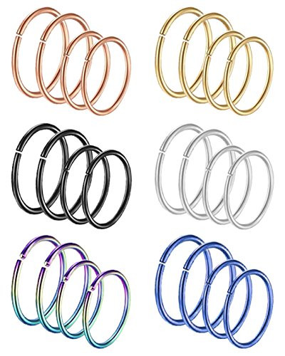 Masedy 24Pcs 20G 316L Stainless Steel Nose Rings Hoop Tragus Cartilage Septum Ring Lip Piercing 8 10MM