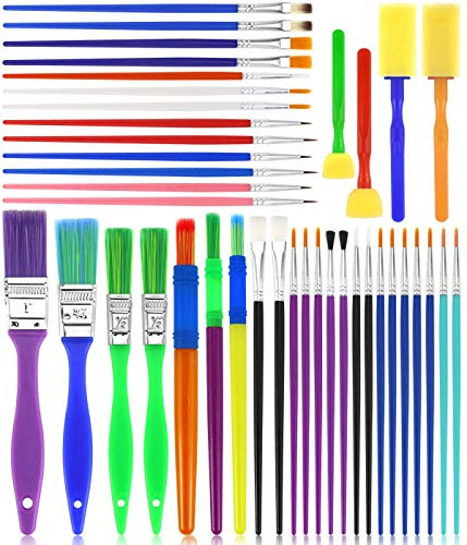 Pralb 40Pcs Art Paint Brushes  All Purpose Paint Brushes Value Pack Little Painting Brushes and Foam Brush  Assorted Sizes Color Random