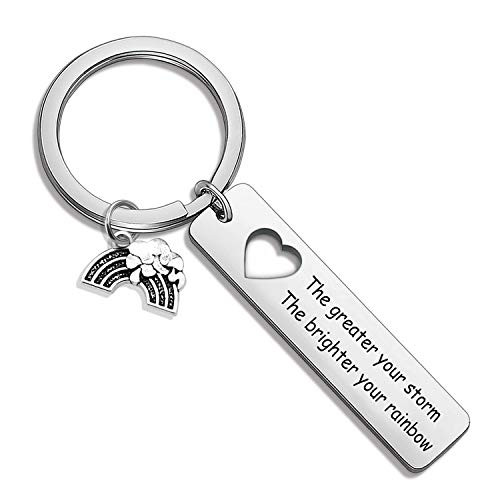EIGSO Encouragement Keychain Gift The Greater Your Storm The Brighter Your Rainbow Inspirational Gift for Women Teen Girls Men Friends Graduation Keychain  Greater Storm KR