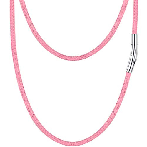 PROSTEEL Pink Leather Rope Necklace Craft Cord Chain for Jewelry Making Teenagers Girls Gifts Stainless Steel Braid Leather Necklace